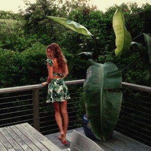 For Love & Lemons Tropical Palm Leaf Green Dress